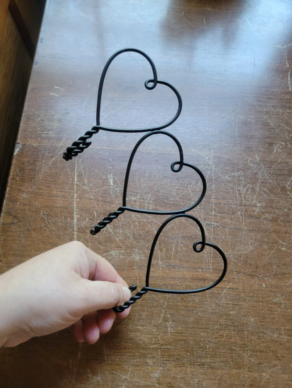 3 Hearts with Twisted Hooks Primative Black Metal Wall Hooks 8”W X 6”H